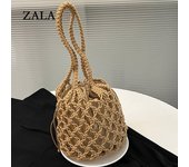 Bolso tejido de paja de diseño pequeño para mujer, nuevo bolso de verano de alta calidad, bolso de cubo de agua, bandolera de playa occidentalizada 25x12x20cm caqui