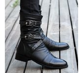 Botas Chelsea de cuero con punta puntiaguda para hombre, botines de media caña con hebilla y correa para el tobillo, botas altas de moto para invierno 37