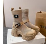 Botas de plataforma para mujer, de media caña, de otoño e invierno, con suela alta, transpirables, sin cordones, de punto, elásticas, de tacón alto para mujer 2024 34 negro