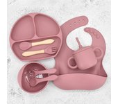 Juego de vajilla de alimentación de bebé de silicona, plato con ventosa para sonrisa, oreja grande, taza de agua, bolsa de almacenamiento para pezones, platos, juego de vajilla para bebé, 8 Uds.