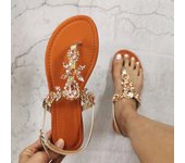 Moda 2024, zapatos de verano de moda para mujer, talla grande, hermosos zapatos planos brillantes de cristal con sandalias femeninas, calzado con correa trasera Bohemia 39