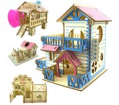 Escondite de madera ecológico para hámster, cabaña de madera, animales pequeños, Villa de doble capa, juguete de escalada 12