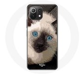 Coque pour Xiaomi Mi 11 Lite Chat Siamois Noir et blanc aux Yeux Bleus