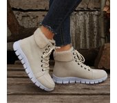 Botas cortas de talla grande para otoño e invierno, botas informales con cordones y suela Matsutake de cabeza redonda para mujer, 2023 36 negro