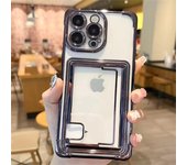 Funda de lujo transparente con tarjetero para iPhone 14, 11, 12, 13, 15 Pro Max Plus, ranura para tarjetas, funda suave a prueba de golpes iPhone 15 Pro Max negro