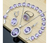 Conjunto de joyería de plata 925 con gema púrpura y amatista, pendientes, anillos, accesorios, conjunto de collar de mono Wdding para mujer 7 rojo