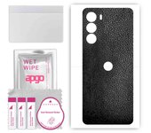 apgo Protective Skin Sticker for the back compatible with Motorola Edge+ 2022, Wrap Film, Foil, Vinyl - Pattern Black Leather