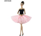 Vestido de ballet corto negro rosa para ropa de muñeca Barbie Trajes de vestir de noche 1/6 Accesorios de muñeca color rosa
