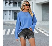 Suéter de otoño e invierno para mujer, suéter de punto con parte inferior holgada de cien colores sólidos, suéter S negro