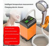 Ducha para acampar al aire libre, bomba de ducha eléctrica portátil IPX7 resistente al agua con pantalla Digital para acampar, viajar, playa, riego de mascotas naranja