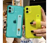 Funda de teléfono transparente fluorescente para Iphone 14 13 12 11pro Max Xr Xs Max 14plus X suave Tpu a prueba de golpes correa de muñeca cubierta trasera con soporte For iphone 14Pro max