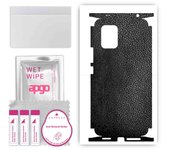 apgo Protective Skin Sticker for the back+sides compatible with Xiaomi Mi 10 Lite 5G, Full Wrap Film, Foil, Vinyl - Pattern Black Leather