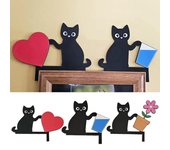Adorno de puerta de gato de madera para marco de puerta, adorno para colgar sobre la puerta, letrero de esquina de gato negro para decoración de pared, ventanas del hogar, regalo para amantes de los gatos Left