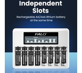 PALO-cargador de batería inteligente LCD, 8 ranuras, 1,5 V, AA, AAA, batería recargable de iones de litio, 2A, 3A, cargador de batería USB de carga rápida blanco