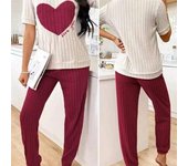 Conjunto de 2 pijamas de invierno para mujer, conjunto de top y pantalones de manga corta con estampado de corazón y cuello redondo, ropa de estar por casa holgada para dormir S morado claro