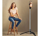 Palo de selfie inalámbrico, soporte plegable para teléfono, trípode retráctil portátil, monopié para iPhone, Xiaomi, Huawei. negro