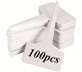 100 etiquetas de jardín duraderas en forma de T: marcadores de plantas de plástico resistentes a la intemperie para jardines interiores y exteriores, viveros y granjas. blanco