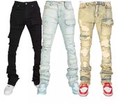 Pantalones vaqueros elásticos acampanados de moda europea y americana para hombre con detalles desgastados L azul claro