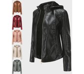 Nueva chaqueta de cuero con capucha para mujer, talla grande, abrigo informal y cálido para otoño/invierno. L rojo