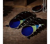 Gafas de sol con lentes de espejo redondo para hombre y mujer, gafas de sol con protección UV para exteriores plata