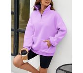 Sudadera holgada de color liso con cremallera y cuello alto para mujer de otoño e invierno S negro