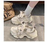 Zapatillas deportivas gruesas para mujer, con plataforma de malla transpirable, con cordones y suela gruesa, informales, 2024 35 gris