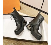 Botas de moto con plataforma Punk para mujer, botines de cuero con tacón grueso y suela de goma, estilo Demonia, color negro, con tacón de Metal, de alta calidad 40 negro