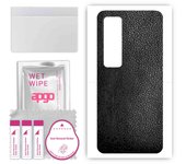 apgo Protective Skin Sticker for the back compatible with Xiaomi Mi 10s, Wrap Film, Foil, Vinyl - Pattern Black Leather