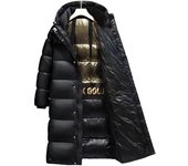 Chaqueta de plumón de invierno para hombre, abrigo térmico impermeable grueso de alta calidad, abrigos cálidos con capucha negros alargados para hombre 2XL negro