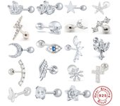 Pendientes de plata de ley S925 con forma de ojo de diablo, estrellas y luna.