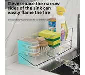Escurridor de platos multifuncional para fregadero de cocina con soporte para esponja transparente