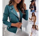 Chaqueta de ante con cremallera y botones para mujer, otoño e invierno L negro