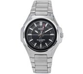 Casio Reloj analógico estándar de acero inoxidable con esfera negra y energía solar MTP-RS100D-1A para hombre negro