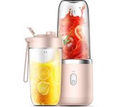 1 pieza de extractor de jugo eléctrico portátil azul/rosa pequeño, taza de jugo multifunción para el hogar, mezclador y alimentos auxiliares