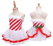 Niños Niñas sin mangas a rayas traje de fiesta de Navidad figura patinaje sobre hielo Ballet danza leotardo vestido tutú 9-10 Years rojo
