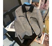 Abrigo corto con cuello y hombros fragante y pequeño para otoño e invierno, abrigo de lana para hombre y mujer, chaquetas y abrigos para mujer S gris