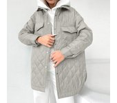 Chaqueta bomber de algodón con botones gruesos de Color sólido rombos de manga larga para mujer S gris