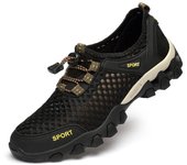 Zapatos de malla de cuero genuino clásicos de moda de verano para hombre, zapatos de senderismo para deportes al aire libre, zapatos de senderismo, zapatos de agua 39 negro