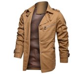 Chaqueta de longitud media para hombre, abrigo de algodón puro, chaqueta de solapa de talla grande, otoño e invierno M caqui