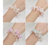Pulsera de flores con perlas para dama de honor, para niños, para bodas, novias, pulseras de boda azul