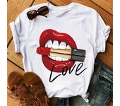 Camiseta con estampado de amor y labios rojos de verano para mujer, camisetas blancas salvajes de manga corta con cuello redondo, Top informal para chica XXXL