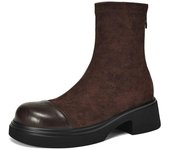 Krazing Pot Botas de plataforma de microfibra para otoño e invierno, botas de moto de gran tamaño, punta cuadrada, cálidas, con cremallera, talla 44, botines 34 negro