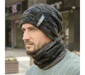 Gorro de invierno para hombre, gorro de lana cálido para acampar, gorro de esquí de lana holgado + bufanda, gorros a prueba de viento, gorros tejidos con letras gris