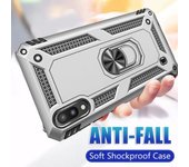 Funda protectora de carga magnética para coche con soporte anticaída de sargento de lujo para IPhone Samsung Huawei Xiaomi Samsung Galaxy S21 FE 5G plata