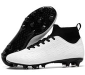 Botas de fútbol UNISEX 32-45, Color sólido, altas, largas, con cordones, calcetines muy elásticos, entrenamiento, arte, pastizales, botas de fútbol para niños 32 rojo