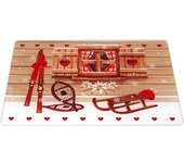 Les Trésors De Lily [A3200] - Tabla de cortar / posavasos de cristal 'Chalet' rojo marrón - 30x20 cm rojo