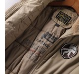 Chaqueta de piloto de la Fuerza Aérea con relleno de algodón de invierno para hombre, chaqueta de terciopelo con cuello de piel de cordero engrosada, chaqueta acolchada de algodón, traje de cubierta para herramientas para hombre M caqui