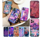 Funda de teléfono con caricatura de chica encantadora divertida para iPhone 14 13 12 11 Pro Max 8 7 SE XR XS Plus, funda de silicona suave negra iPhone 14 PM