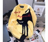 Suéter vintage para mujer, con estampado de gato de peluche de visón, prendas de punto para mujer, suéter holgado de cuello redondo de gran tamaño para otoño e invierno 40KG-62.5KG amarillo