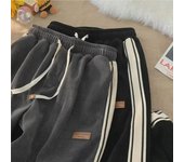 Pantalones anchos y cálidos de terciopelo chenilla europeo para hombre, talla grande, cintura elástica, para otoño/invierno L gris oscuro